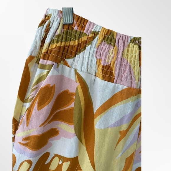 Tahari Smocked Tropical Linen Blend Wide Leg Pull On Pants NWOT Size L - Picture 4 of 7